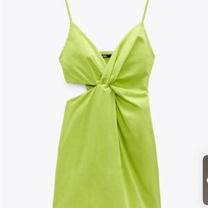 Zara Lime Green Backless Knot Dress